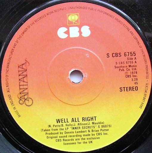 7inch Record SANTANA Well All Right SCBS6755 CBS 1978 UK Rock Used
7inch Record SANTANA Well All Right SCBS6755 CBS 1978 UK Rock Used
