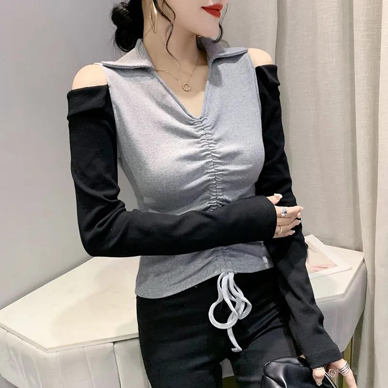 Women s Two-Tone Cold Shoulder Ruched Drawstring Slim Polo Blouse S сірий колір
Women s Two-Tone Cold Shoulder Ruched Drawstring Slim Polo Blouse S сірий колір