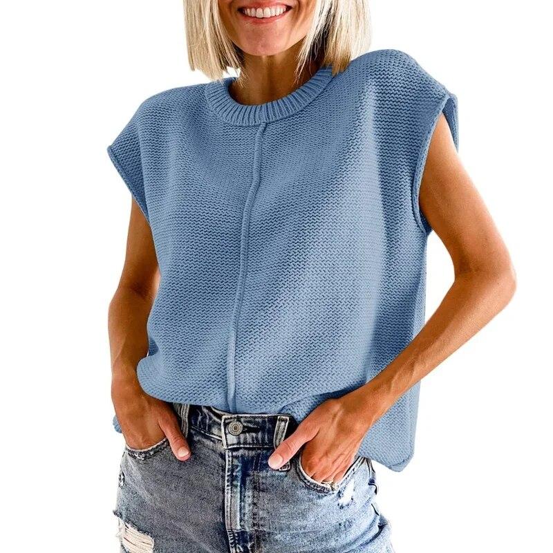 Модные офисные топы без рукавов, повседневный свободный вязаный свитер с круглым вырезом, винтажный однотонный пуловер для женщин Sueter Mujer 29573 XL синий
Модные офисные топы без рукавов, повседневный свободный вязаный свитер с круглым вырезом, винтажный однотонный пуловер для женщин Sueter Mujer 29573 XL синий
