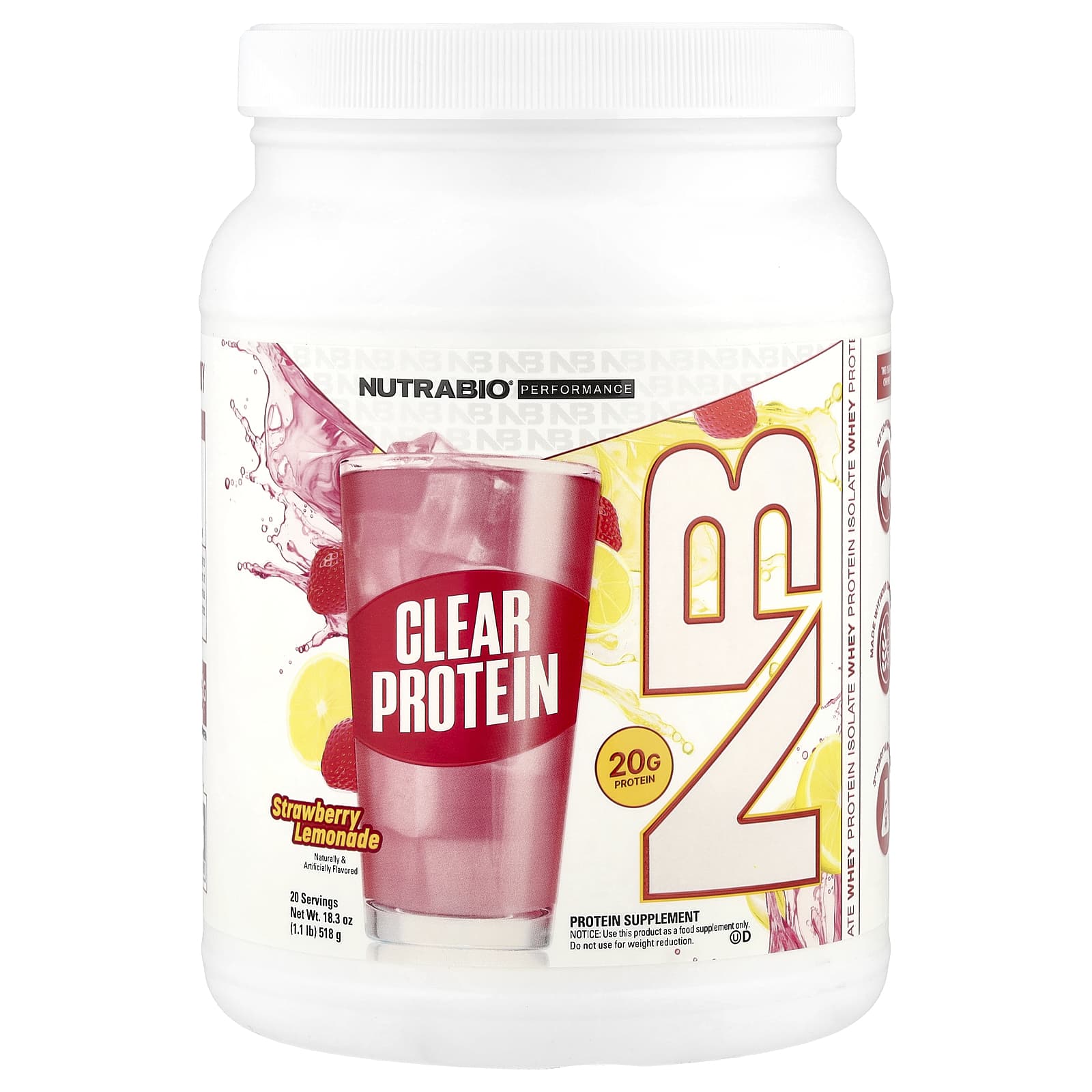 NutraBio, clear protein powder, whey protein isolate, strawberry lemonade flavor, 518 g (1.2 lb)
NutraBio, clear protein powder, whey protein isolate, strawberry lemonade flavor, 518 g (1.2 lb)