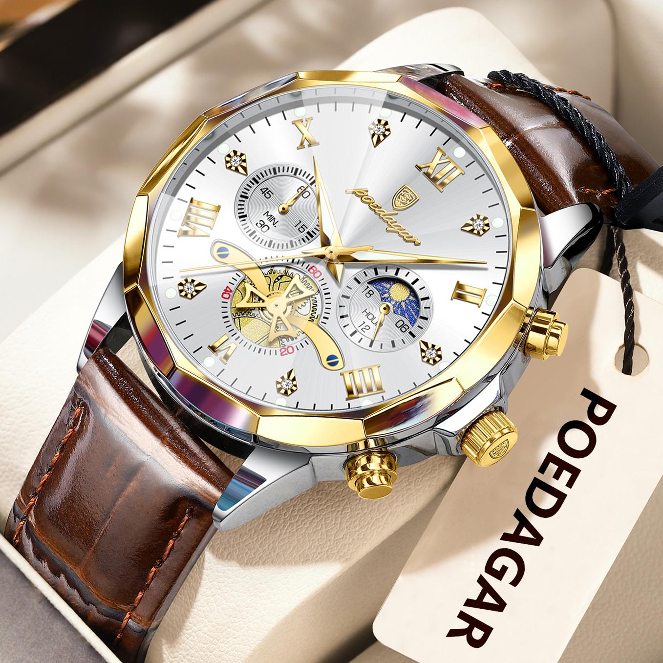 POEDAGAR Military Luxury Men Wristwatch Quartz Waterproof Luminous Chronograph Leather Watch Sports Watches Male Reloj белый/золотой
POEDAGAR Military Luxury Men Wristwatch Quartz Waterproof Luminous Chronograph Leather Watch Sports Watches Male Reloj белый/золотой