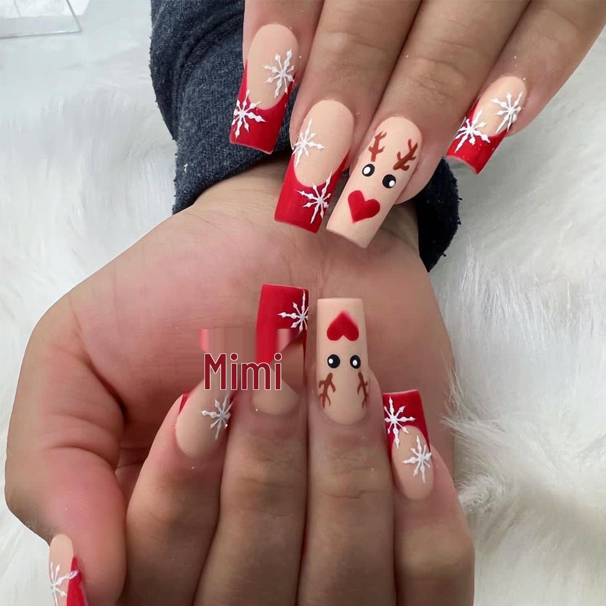 Red French Tip Heart & Reindeer Matte Christmas Nail Tips - Medium Rectangle, Removable Fake Nails
Red French Tip Heart & Reindeer Matte Christmas Nail Tips - Medium Rectangle, Removable Fake Nails