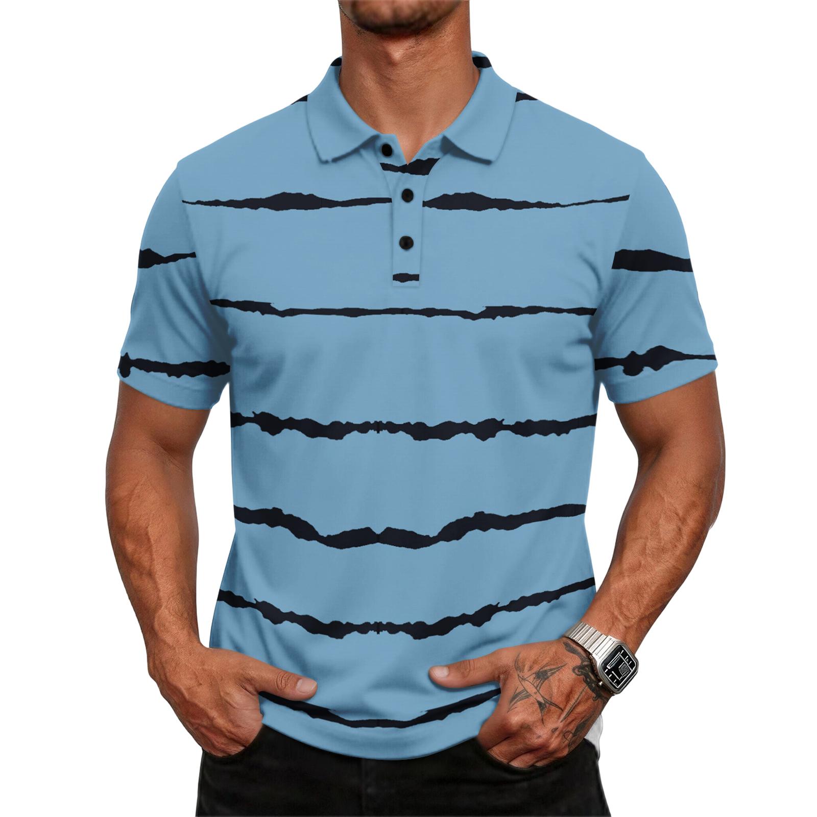 Men’s Short Sleeve Polo Shirt with Horizontal Abstract Stripe Print Classic Fit Three Button Placket Soft Fabric Casual Top M
Men’s Short Sleeve Polo Shirt with Horizontal Abstract Stripe Print Classic Fit Three Button Placket Soft Fabric Casual Top M