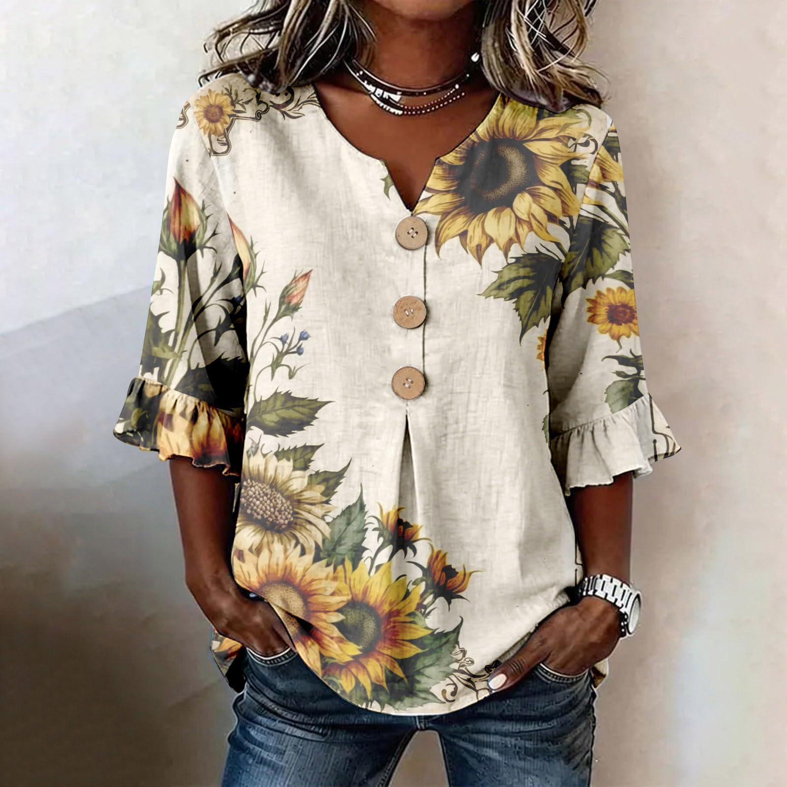 Women V Neck Floral Print Button Loose Fit Ruffle Sleeve Blouse Casual Comfortable Top for Daily Wear Office Travel M хакі
Women V Neck Floral Print Button Loose Fit Ruffle Sleeve Blouse Casual Comfortable Top for Daily Wear Office Travel M хакі