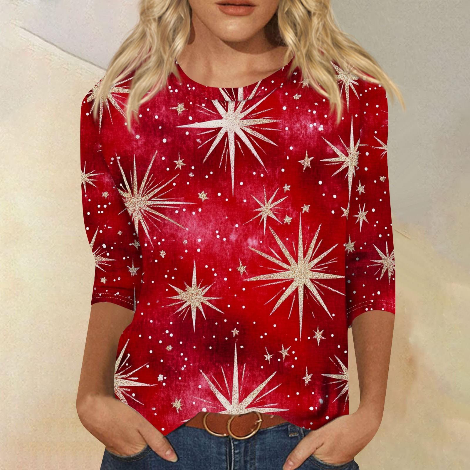 Женская мода повседневная рубашка с круглым вырезом и рождественским принтом, семь рукавов S винный
Женская мода повседневная рубашка с круглым вырезом и рождественским принтом, семь рукавов S винный