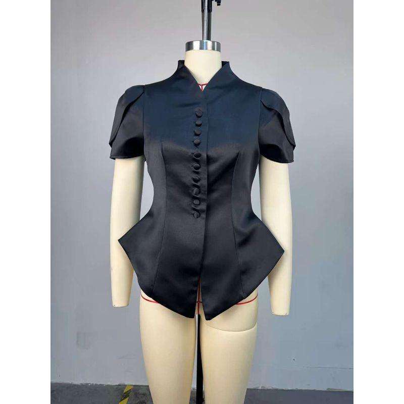 Модный темперамент в западном стиле, V-образный вырез, однобортный, облегающий талию, с коротким рукавом, рубашка-топ, рубашка одинарной варки Black S
Модный темперамент в западном стиле, V-образный вырез, однобортный, облегающий талию, с коротким рукавом, рубашка-топ, рубашка одинарной варки Black S