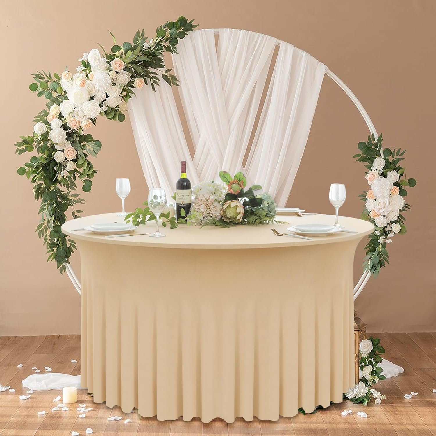 4/5/6ft Spandex Round Wedding Table Cover Wrinkle Free Stretch Fitted with Ruffle Skirt For Baby Shower Wedding Party Banquet 4FT 122x78cm
4/5/6ft Spandex Round Wedding Table Cover Wrinkle Free Stretch Fitted with Ruffle Skirt For Baby Shower Wedding Party Banquet 4FT 122x78cm