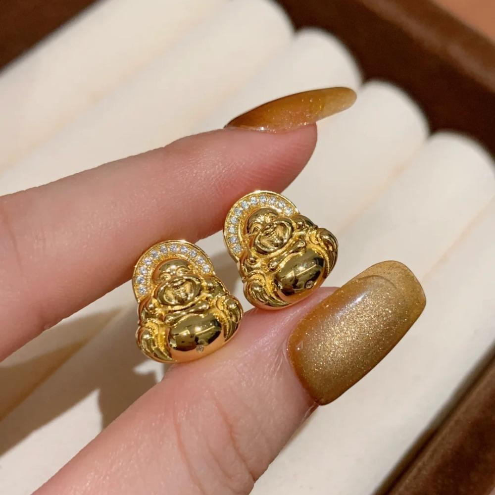 Gold Plated Mini Buddha Earrings Fashionable Elegant Diamond Inlaid Smiling Maitreya Earrings Jewelry
Gold Plated Mini Buddha Earrings Fashionable Elegant Diamond Inlaid Smiling Maitreya Earrings Jewelry