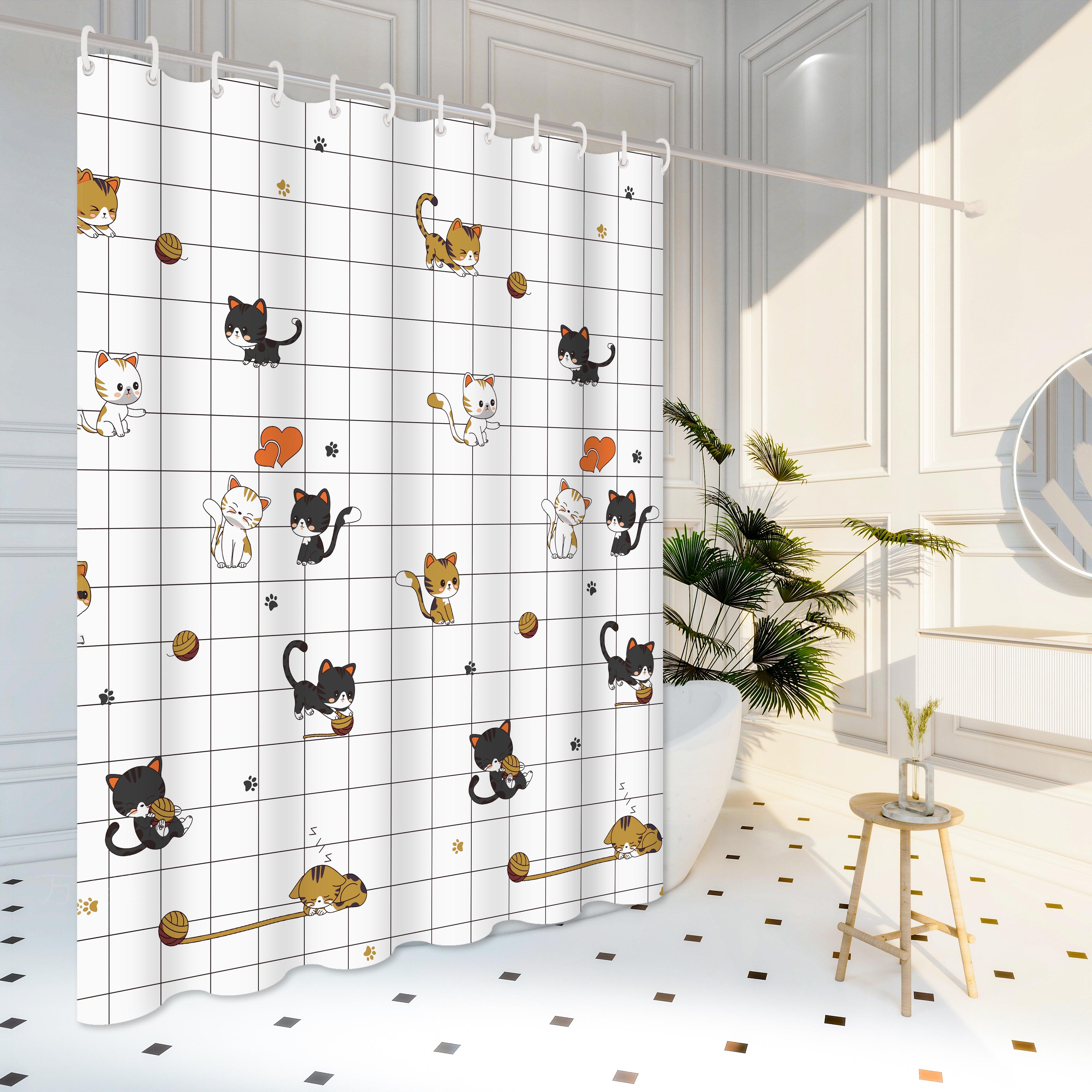 1 Piece Of Cute Naughty Cat Pattern Bathroom Curtain, Partition Curtain, Adds A Cute Element To The Bathroom, Made Of Peva Material, Easy To Clean W60H190(CM)-1 Pcs
1 Piece Of Cute Naughty Cat Pattern Bathroom Curtain, Partition Curtain, Adds A Cute Element To The Bathroom, Made Of Peva Material, Easy To Clean W60H190(CM)-1 Pcs