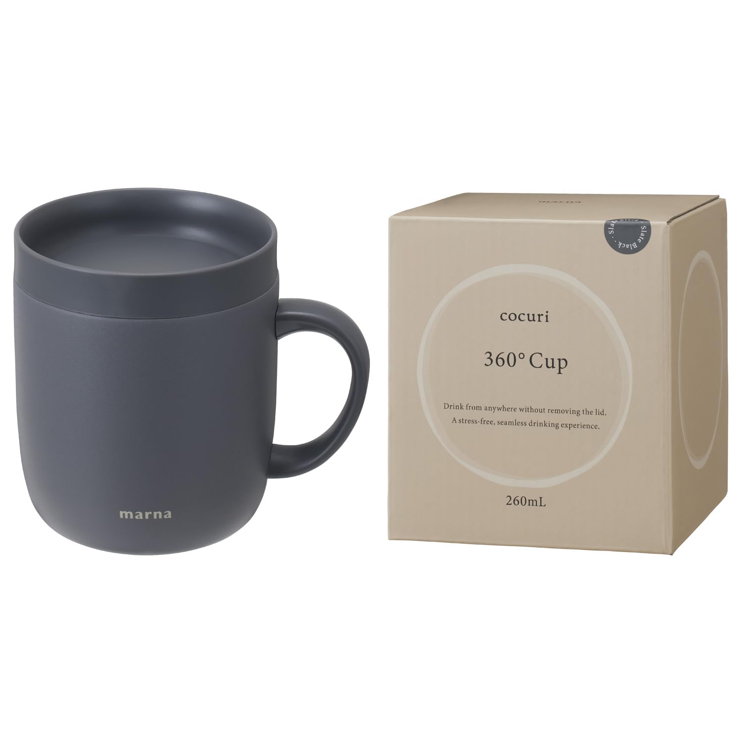 Marna Cup You can drink with the lid on double layer Mug with present Coffee stainless steel mug with lid cocuri Slate Black K798BK 360° (260ml) чорний
Marna Cup You can drink with the lid on double layer Mug with present Coffee stainless steel mug with lid cocuri Slate Black K798BK 360° (260ml) чорний