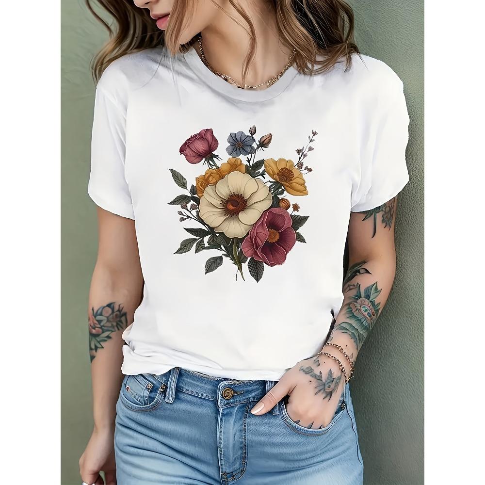 Women s Floral Print T-Shirt White with Pink Purple Yellow and Green Patterns Harajuku Short Sleeve Casual Clothes S
Women s Floral Print T-Shirt White with Pink Purple Yellow and Green Patterns Harajuku Short Sleeve Casual Clothes S