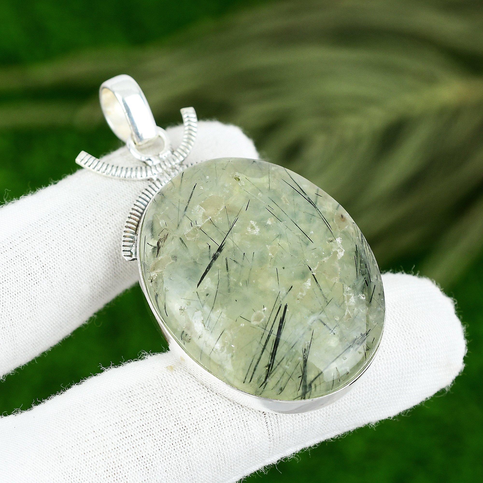 925 Silver Oval Moss Prehnite Stone Anniversary Bezel Wife Boho Pendant Jewelry
925 Silver Oval Moss Prehnite Stone Anniversary Bezel Wife Boho Pendant Jewelry