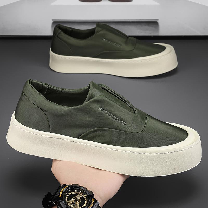 Мужская парусиновая обувь, дышащая, шелковая, ленивая обувь, рабочая обувь с одной педалью, черная обувь для спорта и отдыха на платформе 44 зелёный
