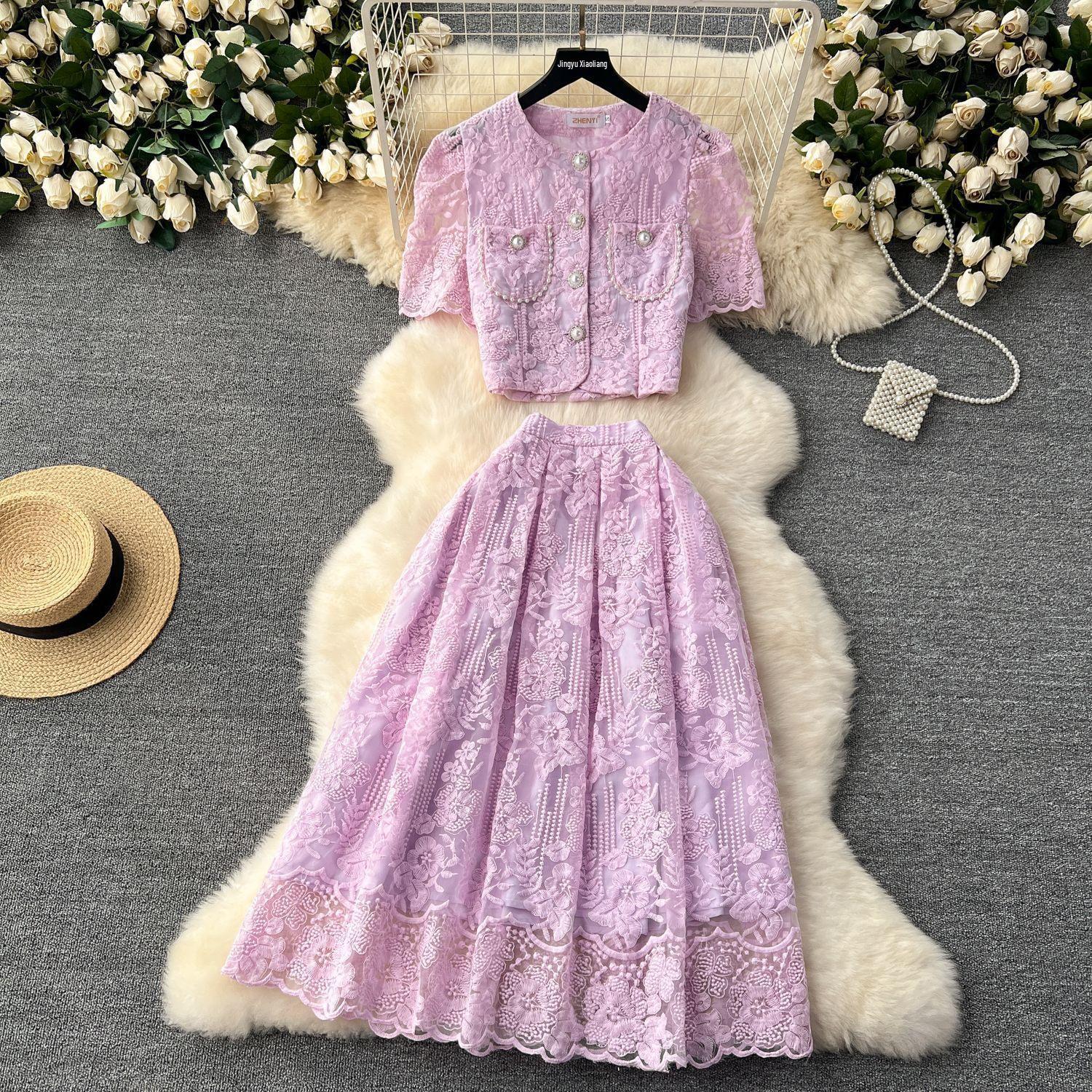 Elegant Socialite Set: French Lace Puff Sleeve Shirt & High-Waisted Slimming Skirt L фіолетовий
Elegant Socialite Set: French Lace Puff Sleeve Shirt & High-Waisted Slimming Skirt L фіолетовий