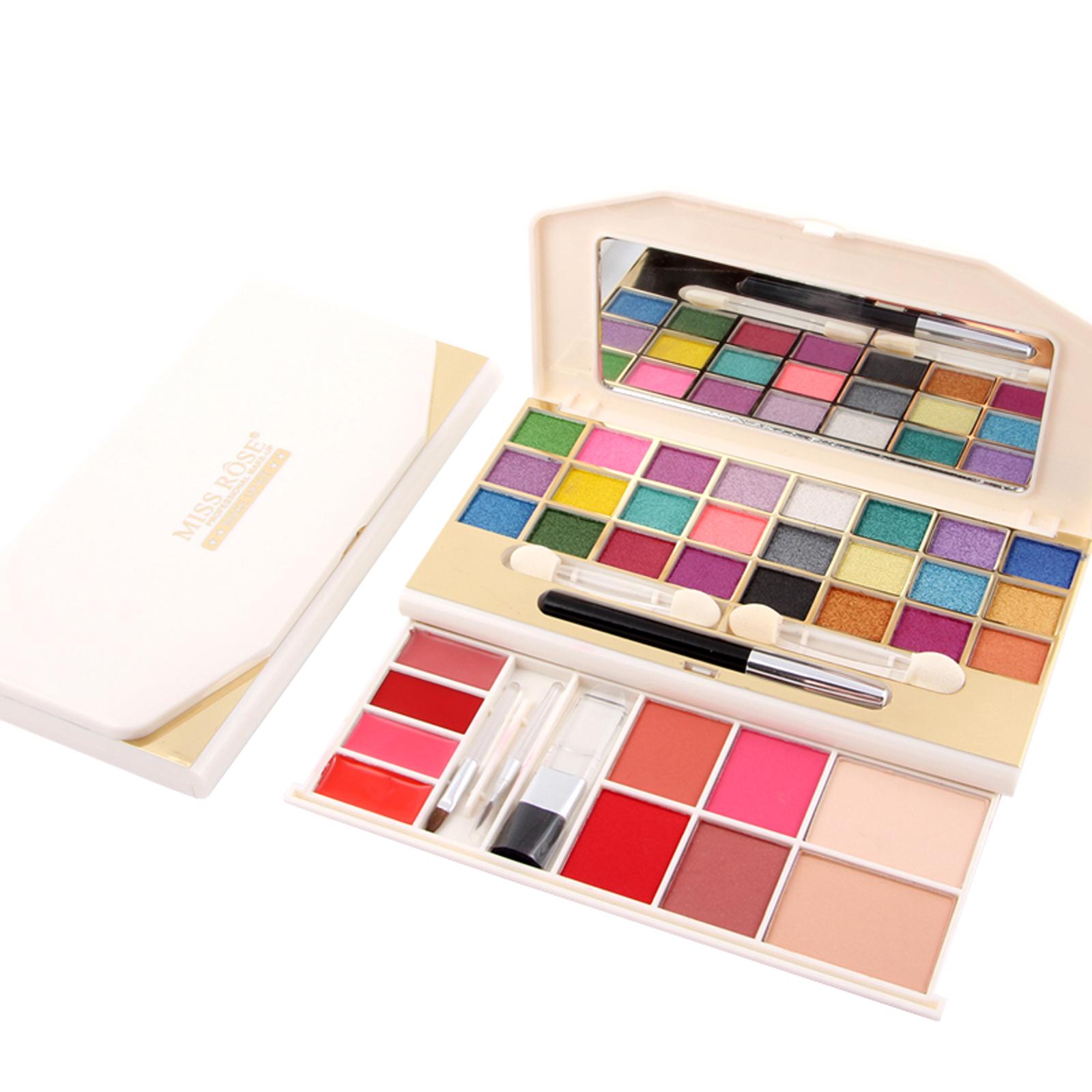 Палитра Miss Rose of Makeup: 24 цвета теней для век, 4 цвета губной помады, 4 цвета румян, 2 цвета пудры 
Палитра Miss Rose of Makeup: 24 цвета теней для век, 4 цвета губной помады, 4 цвета румян, 2 цвета пудры