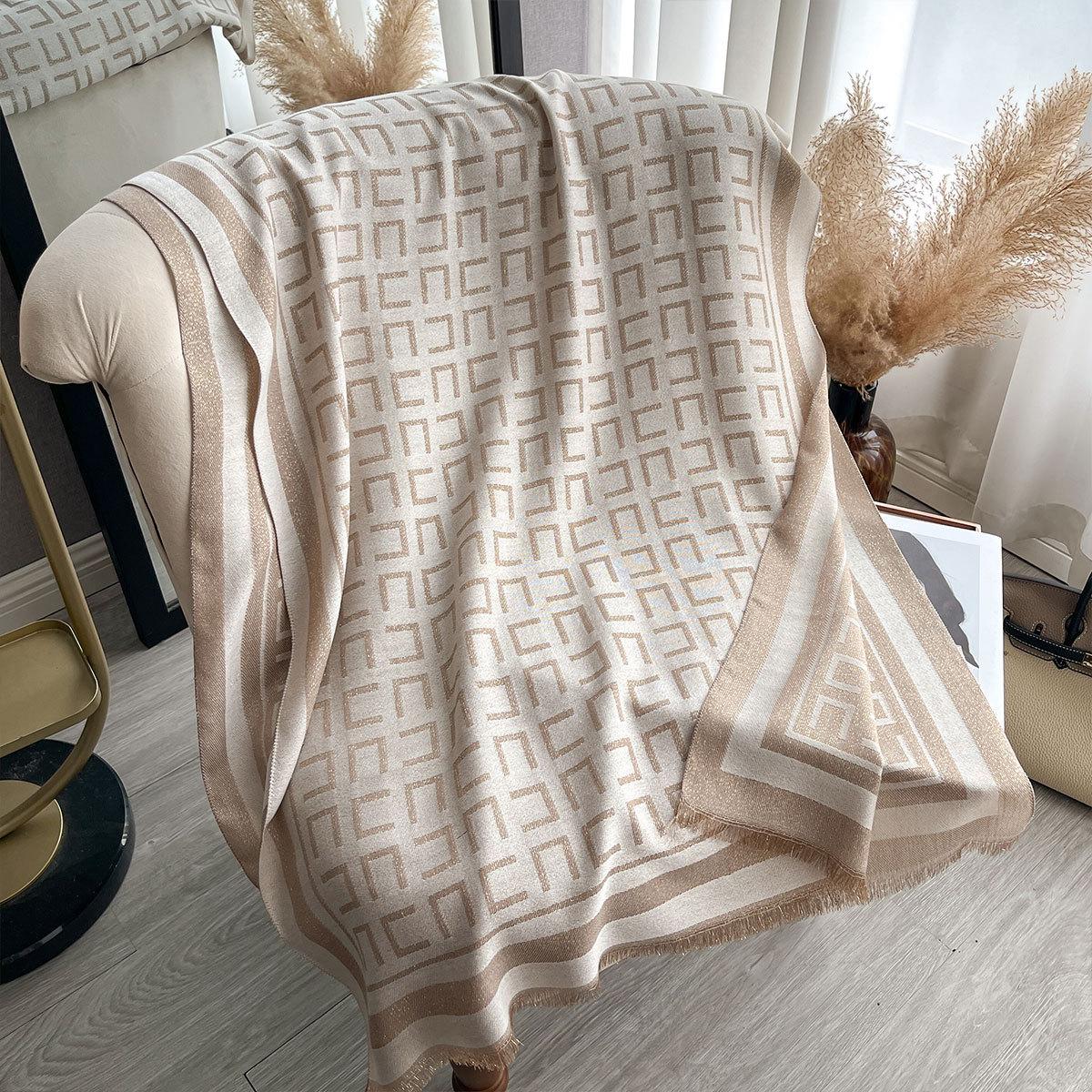 Spring And Autumn Thin Imitation Cashmere Scarf Women S Versatile Letter Gold Line Decoration Air Conditioning Shawl Warm Thickened Scarf 185*65
Spring And Autumn Thin Imitation Cashmere Scarf Women S Versatile Letter Gold Line Decoration Air Conditioning Shawl Warm Thickened Scarf 185*65