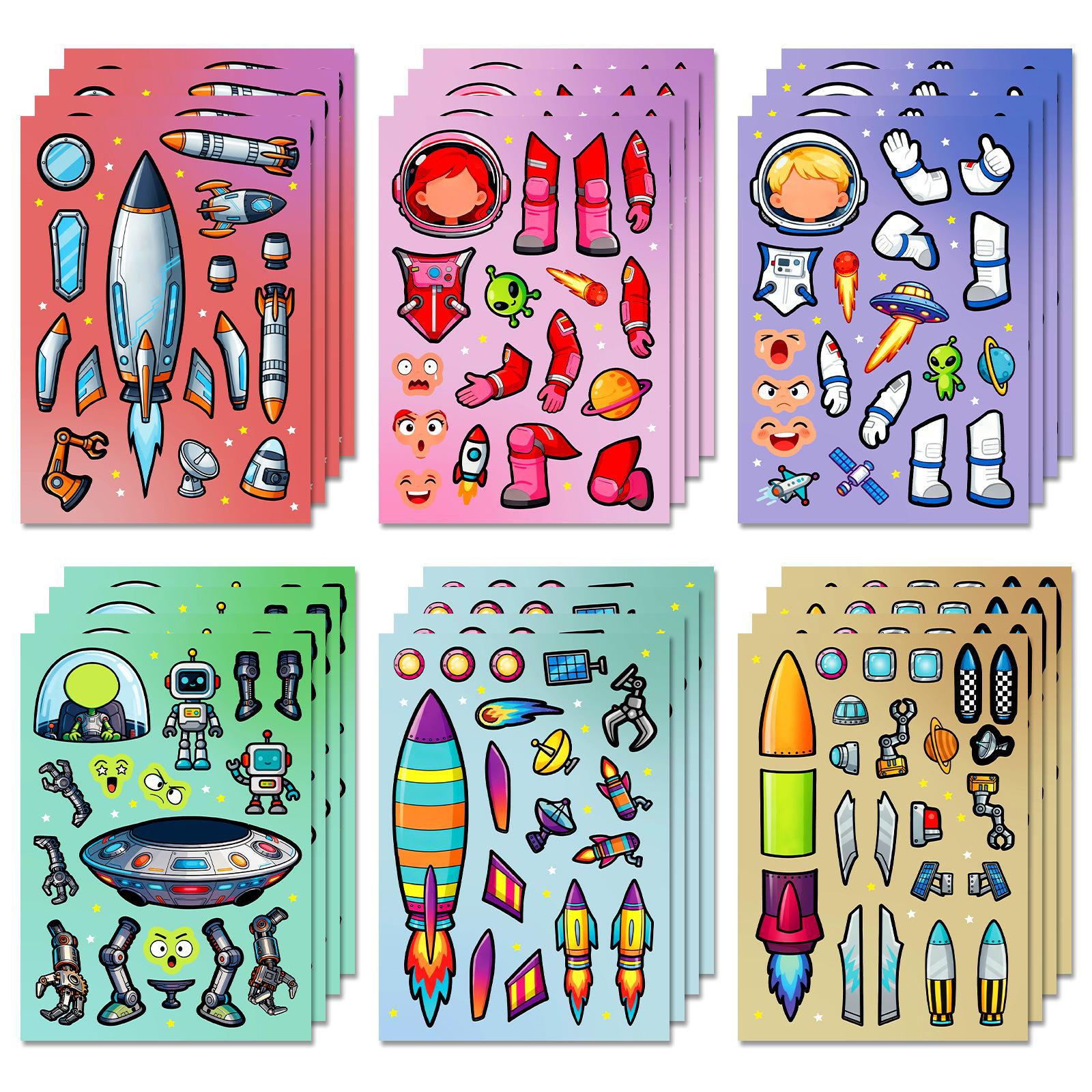New 6 Sheets/Pack Colorful Space Adventure Puzzle Face Change Sticker Cartoon Rocket Astronaut Children Hands-On Brain Collage
New 6 Sheets/Pack Colorful Space Adventure Puzzle Face Change Sticker Cartoon Rocket Astronaut Children Hands-On Brain Collage