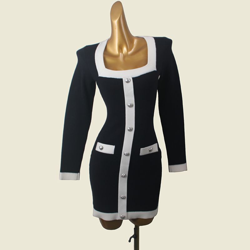 American Rose Classic Black and White Color-Matching Dress Export Silm Long Sleeves Autumn and Winter Knitting Square Collar Bodycon Dress Black S
American Rose Classic Black and White Color-Matching Dress Export Silm Long Sleeves Autumn and Winter Knitting Square Collar Bodycon Dress Black S