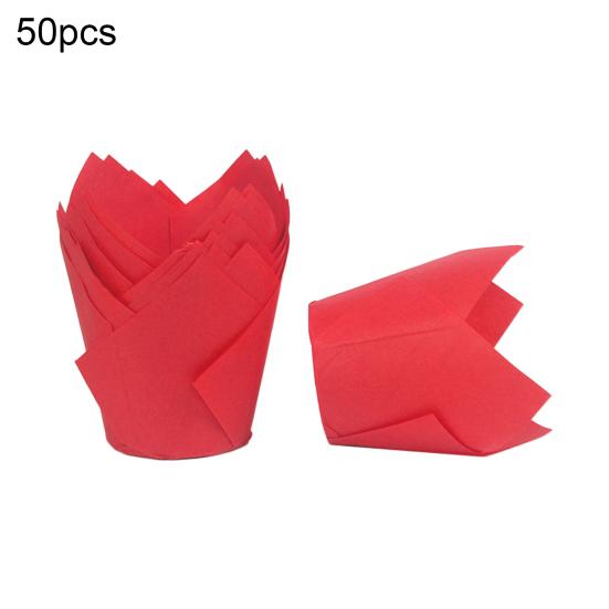 50 шт., чашка для кексов в форме цветка тюльпана, одноразовая бумага для праздничной вечеринки, вкладыш для кексов, кухонные инструменты