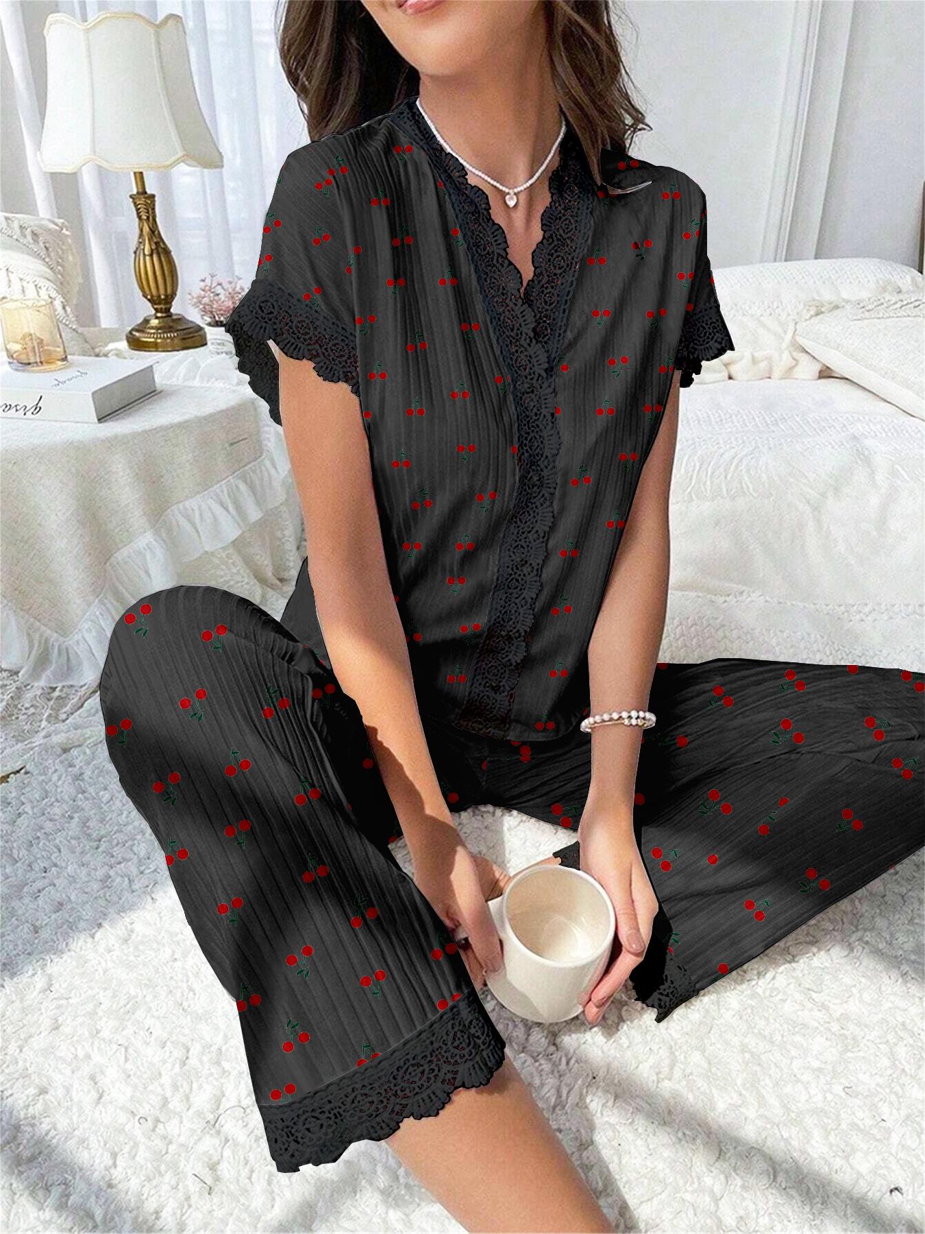 Women s Cherry Heart V-Neck Pajama Set - Summer, Short-Sleeve, Loose-Fit Two-Piece Small
Women s Cherry Heart V-Neck Pajama Set - Summer, Short-Sleeve, Loose-Fit Two-Piece Small