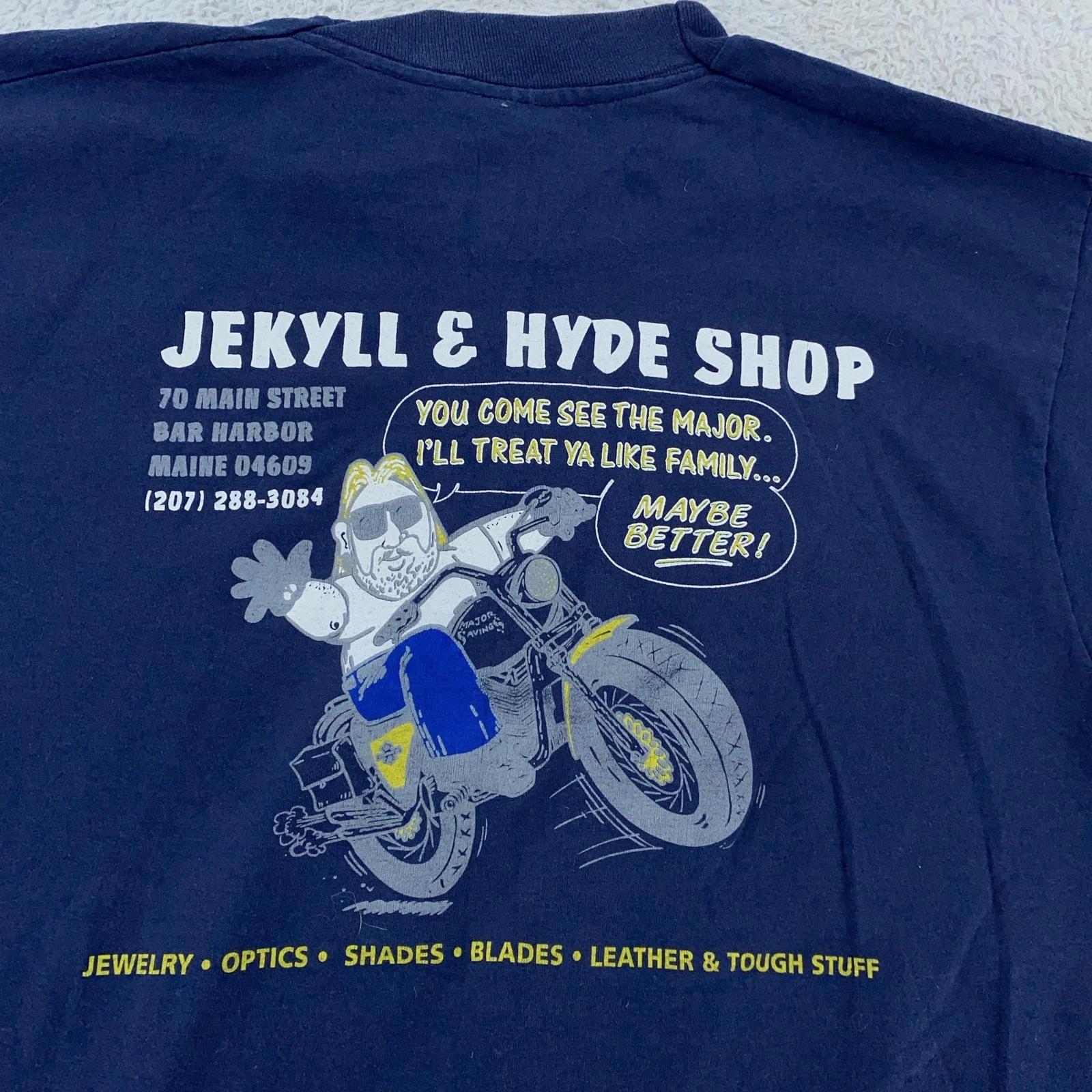 Vintage Jekyll & Hyde Motorcycle Shop T-Shirt M/L Bar Harbor Maine Biker 90s 2XL
Vintage Jekyll & Hyde Motorcycle Shop T-Shirt M/L Bar Harbor Maine Biker 90s 2XL