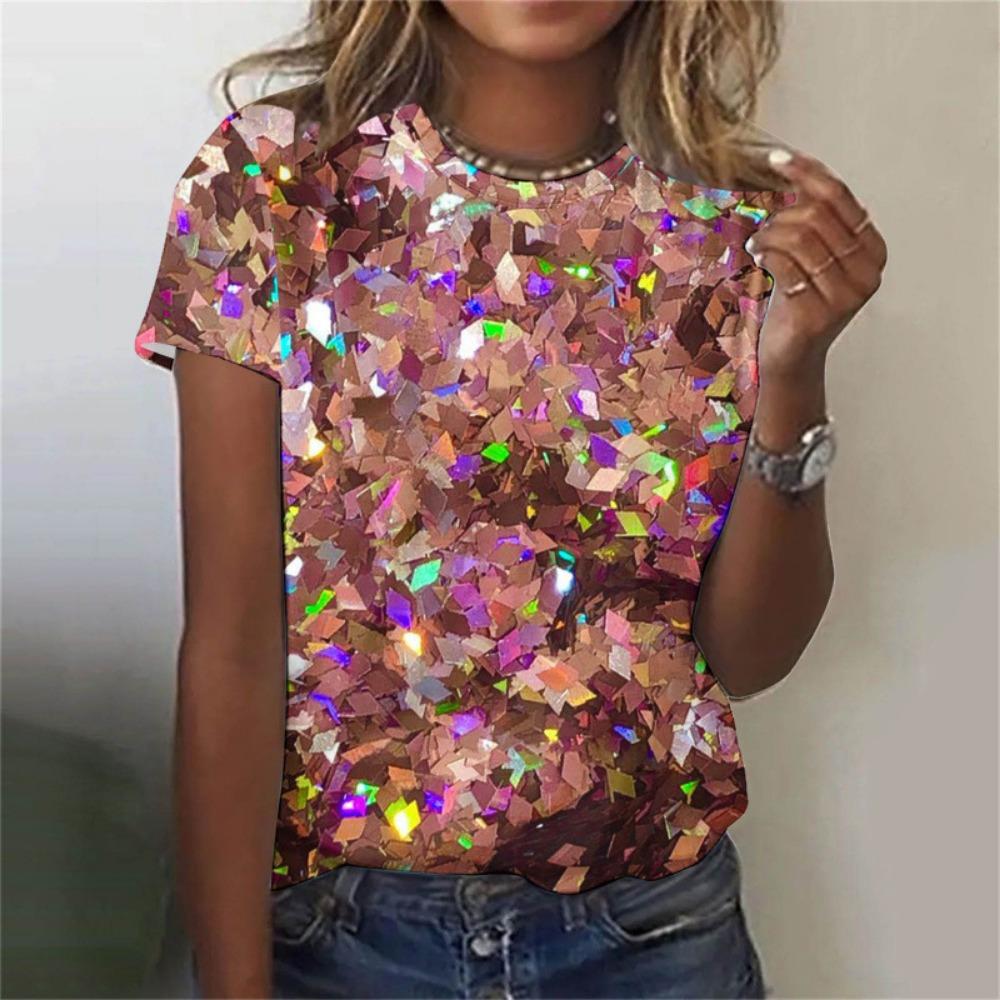 Summer hot 3D digital glitter printed women s street fashion round neck short sleeved T-shirt 6XL
Summer hot 3D digital glitter printed women s street fashion round neck short sleeved T-shirt 6XL