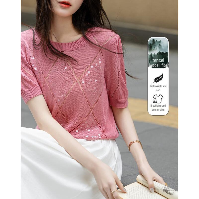 Demana French Style Lyocell Linen Blend Openwork Knit Top with Sequins M
Demana French Style Lyocell Linen Blend Openwork Knit Top with Sequins M