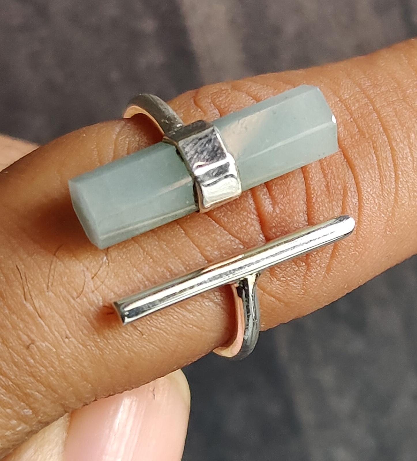 Кольцо с необработанным аквамарином, ювелирные изделия ручной работы, чистое серебро 925 пробы, драгоценный камень, эффектное кольцо, кольцо в стиле бохо, регулируемое кольцо для нее 9