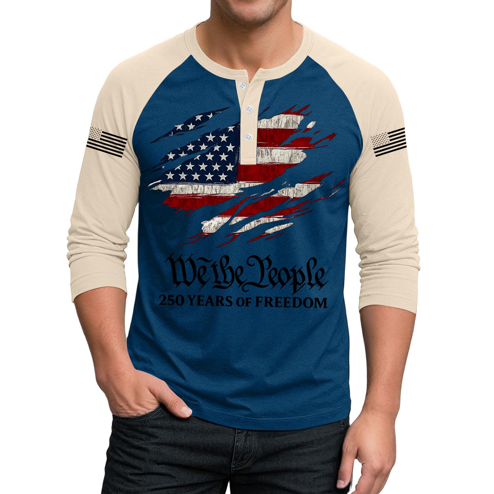 Mens Henley Neck Raglan Sleeve Shirt with Patriotic Flag Print We the 250 Years of Casual Fit Top XXL синий
Mens Henley Neck Raglan Sleeve Shirt with Patriotic Flag Print We the 250 Years of Casual Fit Top XXL синий
