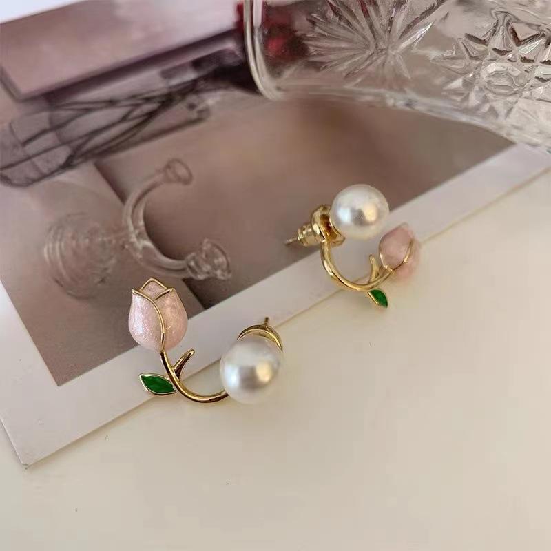 Sweet Cute Enamel Pearl Tulip Flower Stud Earrings for Women Korean Temperament Back Hanging Earring Fashion Jewelry рожевий
Sweet Cute Enamel Pearl Tulip Flower Stud Earrings for Women Korean Temperament Back Hanging Earring Fashion Jewelry рожевий