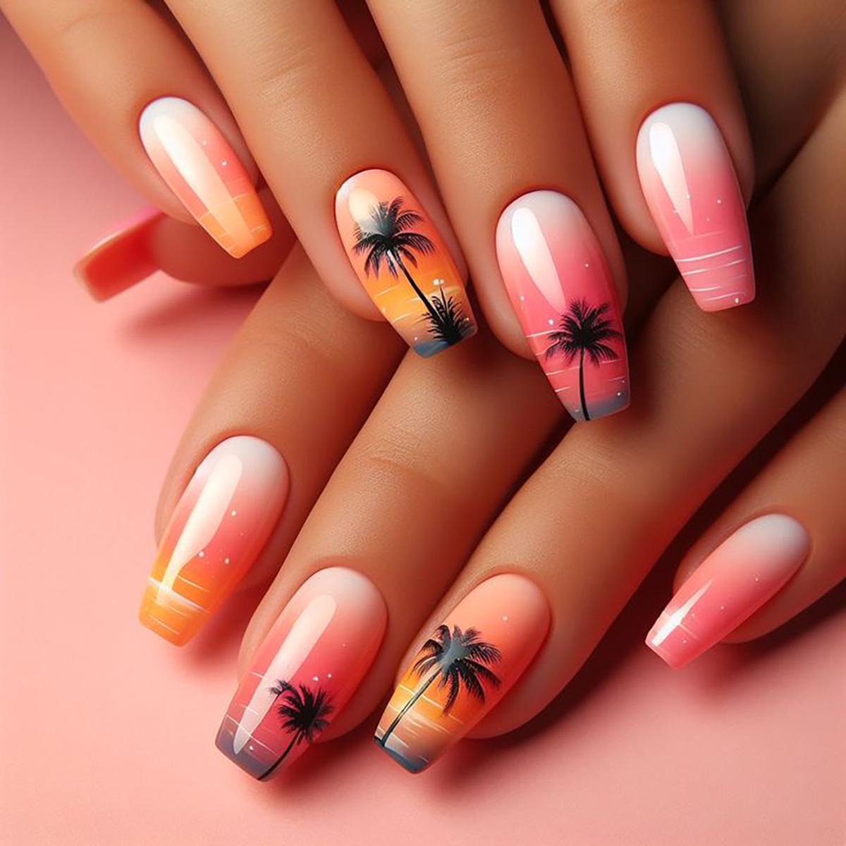 European & American Beach Sunset Ballerina False Nails – Medium-Length, Cute, Casual Style
European & American Beach Sunset Ballerina False Nails – Medium-Length, Cute, Casual Style