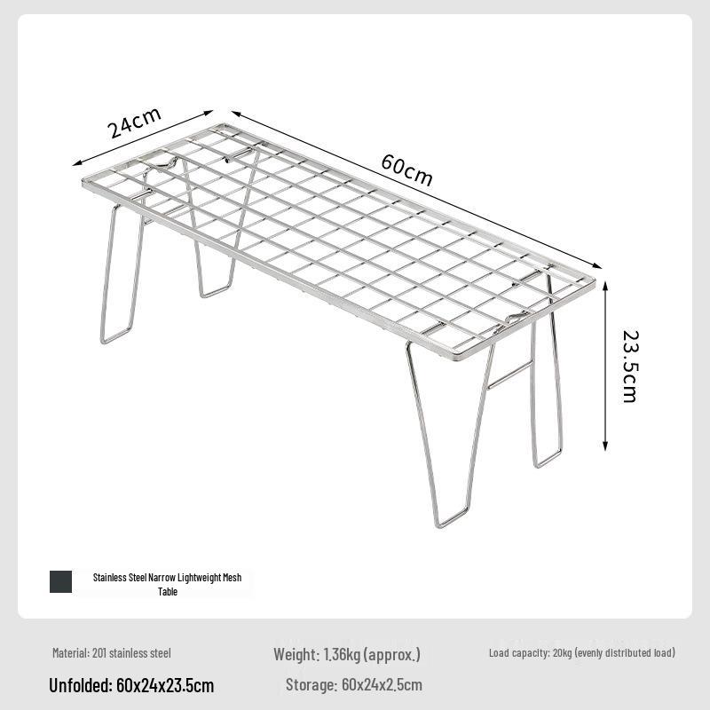 Koman T-225A Portable Folding Stainless Steel Mesh Table with Storage Rack for Camping and Picnics.
Koman T-225A Portable Folding Stainless Steel Mesh Table with Storage Rack for Camping and Picnics.
