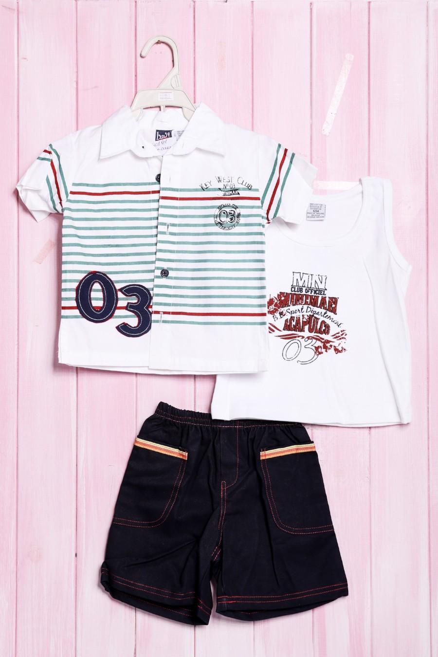 комплект: тініска, майка та шортики BabyQ (56410) 80(cm) різнокольорові кольору 
комплект: тініска, майка та шортики BabyQ (56410) 80(cm) різнокольорові кольору