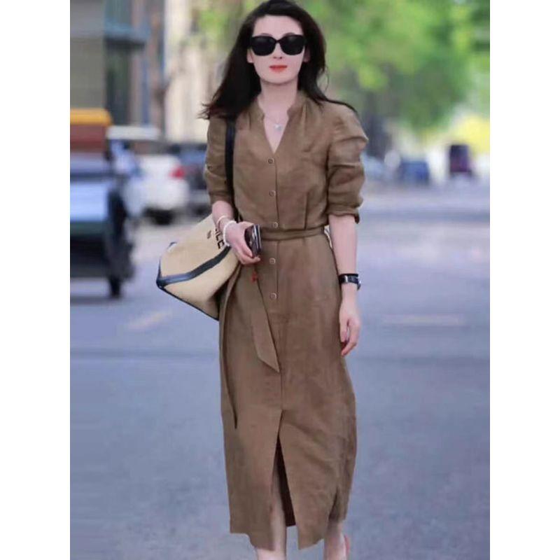 Fancy Adult Lady like Woman Style Mid Length Long Length Linen Dress Women s 2024 Summer New Arrival Thin Strap Loose Shirt Long Skirt Khaki paragraph 1 M
Fancy Adult Lady like Woman Style Mid Length Long Length Linen Dress Women s 2024 Summer New Arrival Thin Strap Loose Shirt Long Skirt Khaki paragraph 1 M