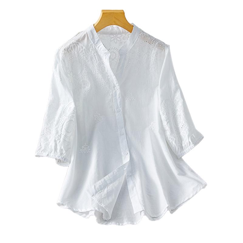 V-neck Embroidered Hollow Apricot Shirt for Women In Three-quarter Sleeve Summer New Commuter Temperament Pure Cotton Top M
V-neck Embroidered Hollow Apricot Shirt for Women In Three-quarter Sleeve Summer New Commuter Temperament Pure Cotton Top M