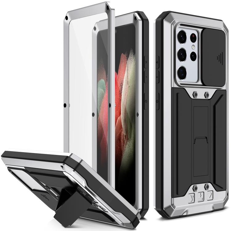 Для Samsung Galaxy S21 Ultra 5G R-JUST Чохол з висувною кришкою для камери, Ударостійкий, Пилозахисний, Водонепроникний, Металевий + Силіконовий, з Невидимою підставкою For Samsung Galaxy S21 Ultra 5G срібний
Для Samsung Galaxy S21 Ultra 5G R-JUST Чохол з висувною кришкою для камери, Ударостійкий, Пилозахисний, Водонепроникний, Металевий + Силіконовий, з Невидимою підставкою For Samsung Galaxy S21 Ultra 5G срібний