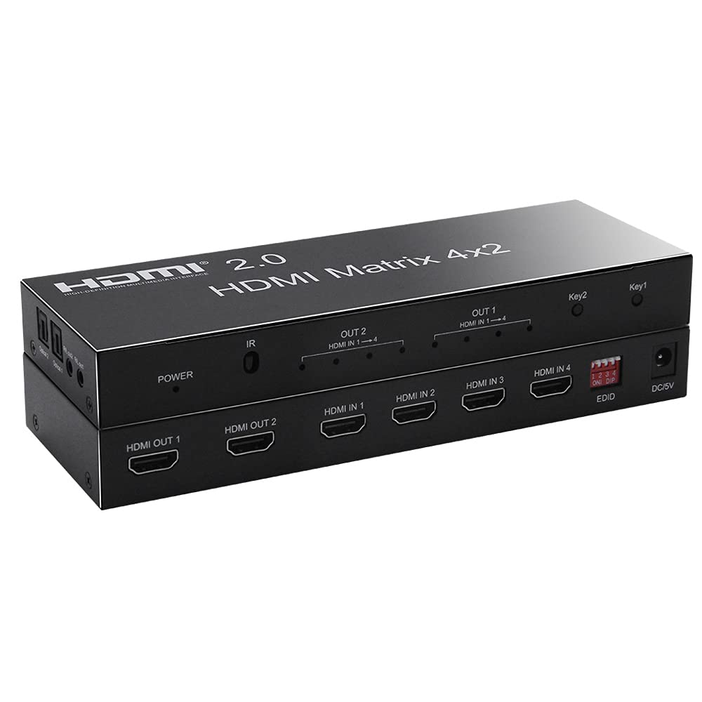 HDMI Matrix 4 inputs 2 outputs Switch Selector Splitter Switch Distributor HDMI Matrix 4x2 Audio separation stereo audio Different resolution output чорний
HDMI Matrix 4 inputs 2 outputs Switch Selector Splitter Switch Distributor HDMI Matrix 4x2 Audio separation stereo audio Different resolution output чорний