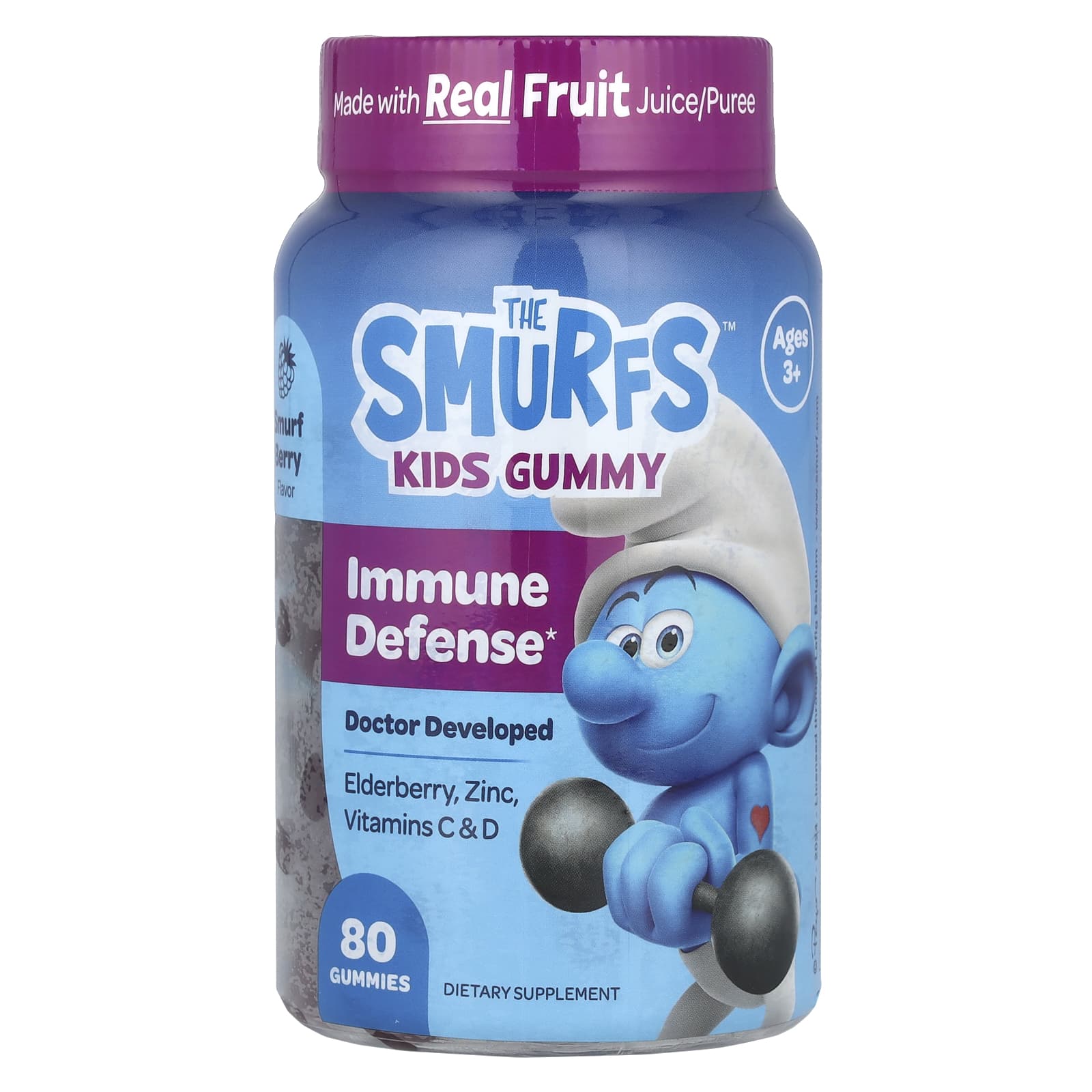 Kids Gummy, Immune Defense, Ages 3+, Smurf Berry, 80 Gummies
Kids Gummy, Immune Defense, Ages 3+, Smurf Berry, 80 Gummies