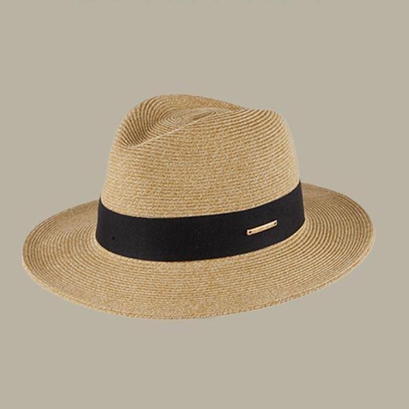 Ретро соломенная шляпа женская летняя солнцезащитная шляпа от солнца шляпа-цилиндр с ремешком приморская пляжная шляпа от солнца One Size