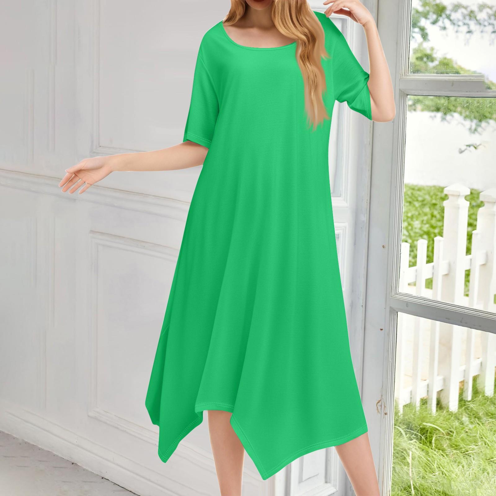 Женское повседневное модное платье миди с круглым вырезом и коротким рукавом, однотонное, с неровным подолом S
Женское повседневное модное платье миди с круглым вырезом и коротким рукавом, однотонное, с неровным подолом S