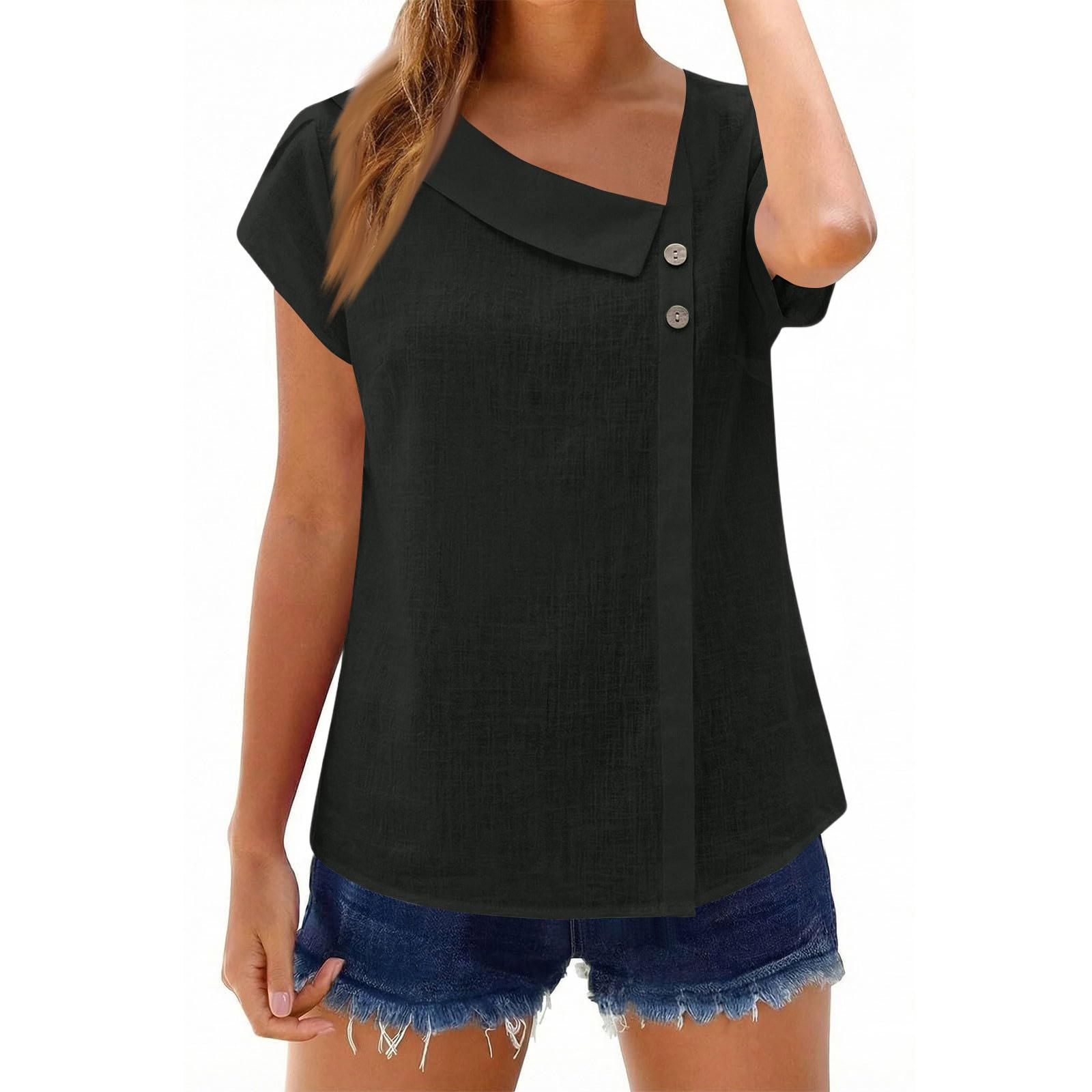 Womens Cotton Linen Tops Asymmetric Neck Short Sleeve Shirts With Buttons S чорний
Womens Cotton Linen Tops Asymmetric Neck Short Sleeve Shirts With Buttons S чорний