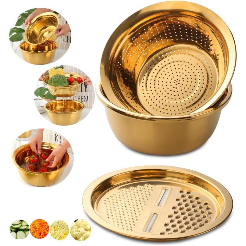 3PC/Set Colander set Stainless Steel Vegetable Slicer Fruit Potato Peeler Carrot Grater Strainer Utensil Round Rice Washer Bowl розового золота
3PC/Set Colander set Stainless Steel Vegetable Slicer Fruit Potato Peeler Carrot Grater Strainer Utensil Round Rice Washer Bowl розового золота