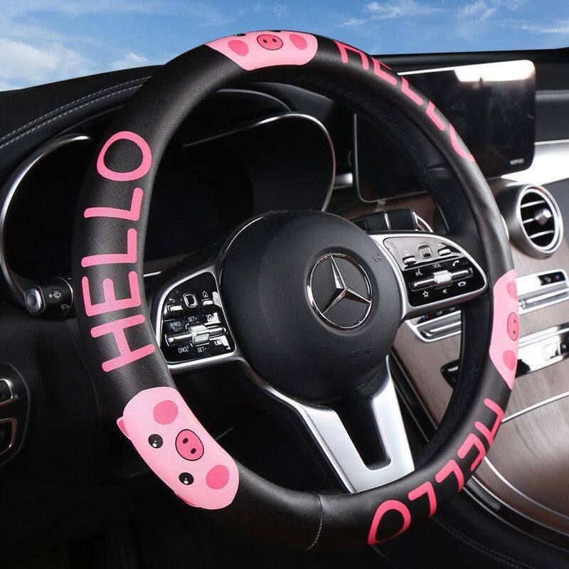 Car Steering Wheel Cover Leather Cartoon Cute Non-Slip Medium Size Goddess Breathable Non-Slip Universal Four-Season Handlebar Cover Leather - Pink Pig Black
Car Steering Wheel Cover Leather Cartoon Cute Non-Slip Medium Size Goddess Breathable Non-Slip Universal Four-Season Handlebar Cover Leather - Pink Pig Black