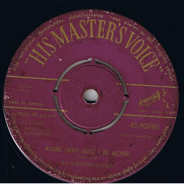 7inch Record SHEPHERD SISTERS - Alone (Why Must I Be Alone) / Congr 45POP411 His Master s Vo 1957 UK Pop Used
7inch Record SHEPHERD SISTERS - Alone (Why Must I Be Alone) / Congr 45POP411 His Master s Vo 1957 UK Pop Used