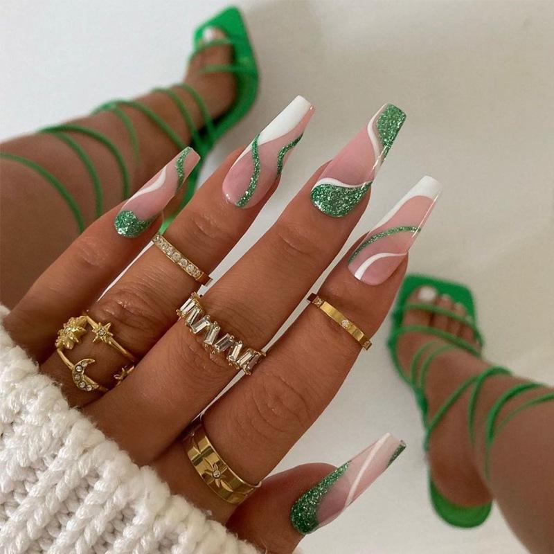 24-Piece European & American Style White Stripe Green Pink Medium Long Wearable Nail Tips Glue Model
24-Piece European & American Style White Stripe Green Pink Medium Long Wearable Nail Tips Glue Model