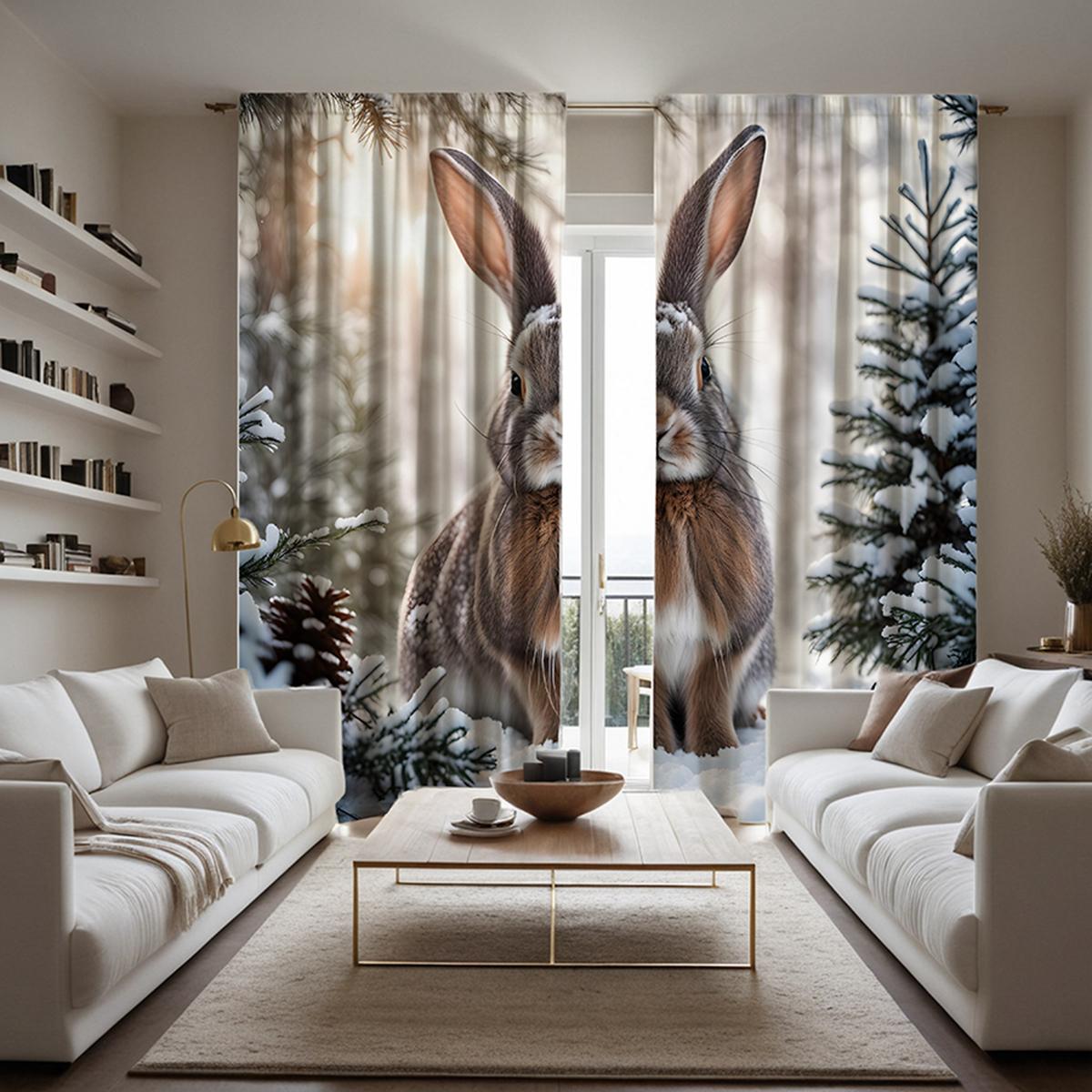2 шт. декоративных штор HD Rabbit в стиле «Белоснежка» с цифровой печатью. Украшение дома, стиль, украшение гостиной. W52H63inchW132H160cm