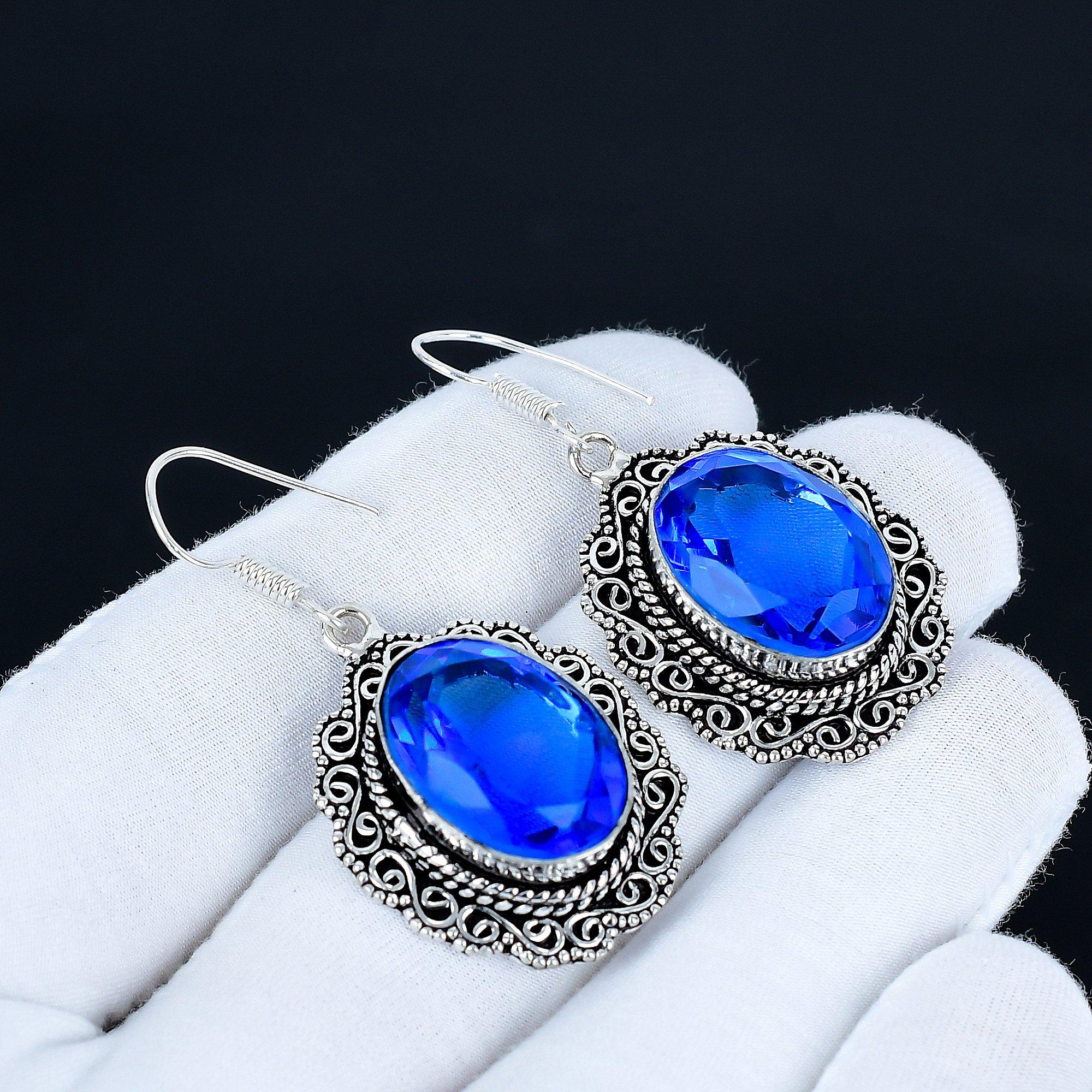 London TopazGemstone Earrings, 925 Sterling Silver Earrings, Handmade Silver Earrings For Gift, London Topaz Dangle Drop Earrings For Wadding Gift 5 Cm
London TopazGemstone Earrings, 925 Sterling Silver Earrings, Handmade Silver Earrings For Gift, London Topaz Dangle Drop Earrings For Wadding Gift 5 Cm