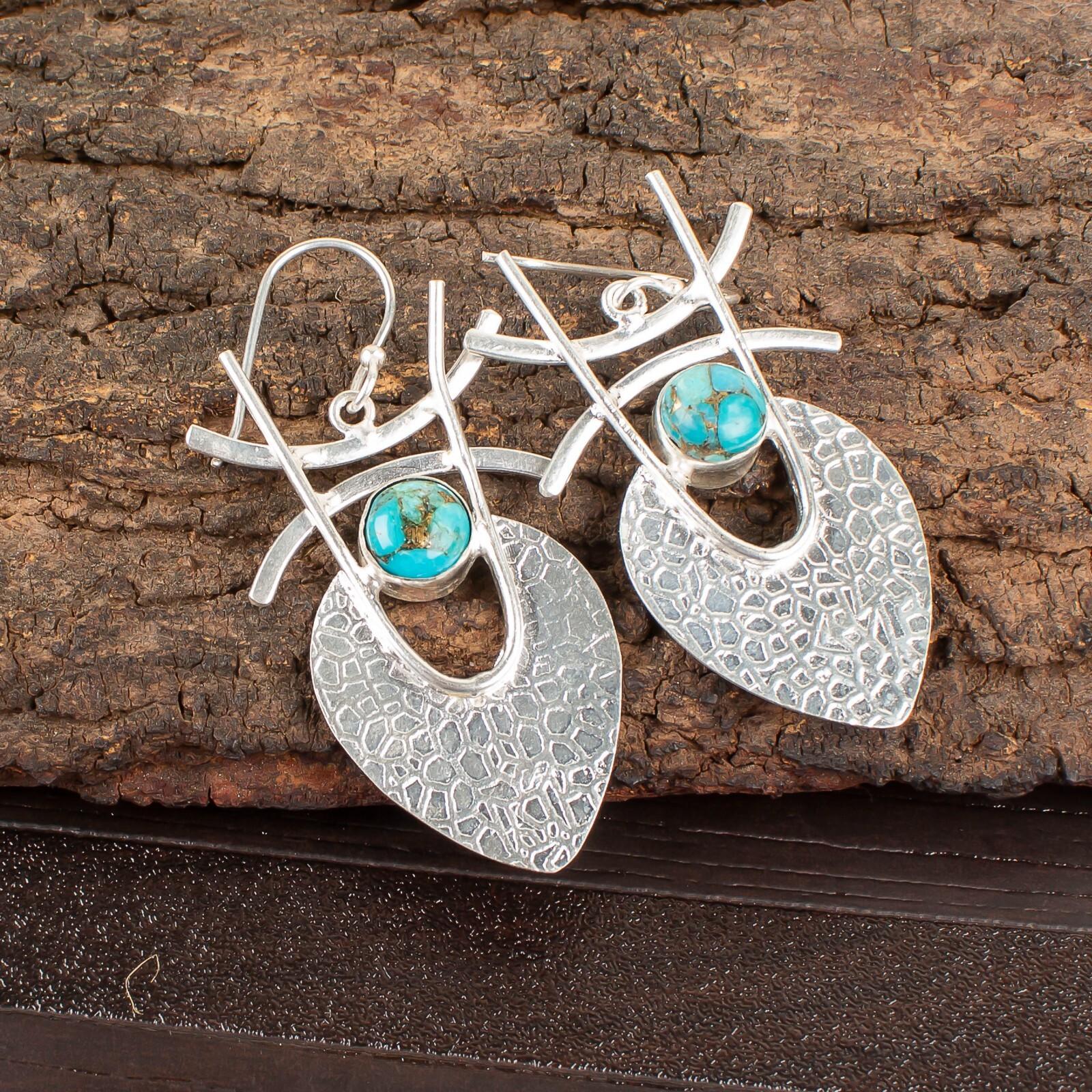 Blue Copper Turquoise Gemstone 925 Sterling Silver Handmade Hook Earrings 1.78 EE-64-32
Blue Copper Turquoise Gemstone 925 Sterling Silver Handmade Hook Earrings 1.78 EE-64-32