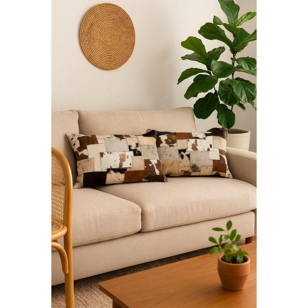 (Pack of 2) Rustic Cowhide Patchwork Lumbar Pillow: Handmade Leather Cushion Cover Gift For Her Him Birthday Anniversary 11 x 19 in (Pack of 2)
(Pack of 2) Rustic Cowhide Patchwork Lumbar Pillow: Handmade Leather Cushion Cover Gift For Her Him Birthday Anniversary 11 x 19 in (Pack of 2)