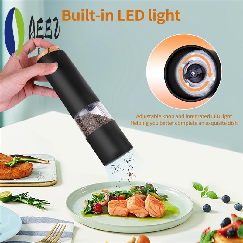 AEE2-Electric Salt And Pepper Grinder Set Automatic Salt Pepper Mill Grinder Adjustable Coarseness Battery Powered LED Light
AEE2-Electric Salt And Pepper Grinder Set Automatic Salt Pepper Mill Grinder Adjustable Coarseness Battery Powered LED Light